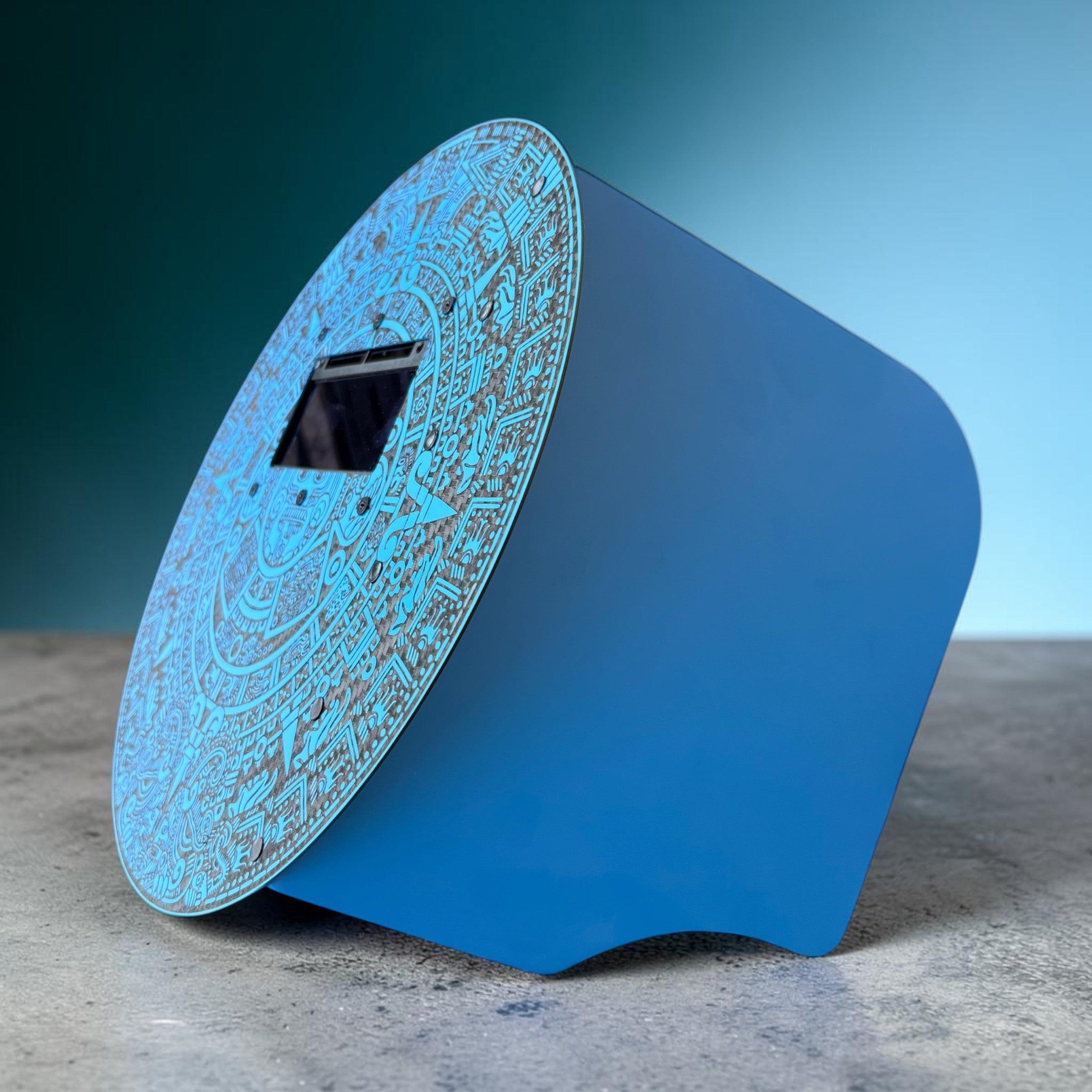 Blue Aztec Calendar Carbon Fiber Pancake